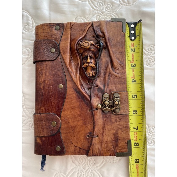 Rustic Leather Writing Journal NoteBook with Beaded Man's Face Engraved on Cover - Picture 7 of 9